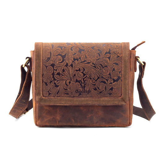 Goatter Hunter Leather Floral Sling Bag for Girls and Women,Brown