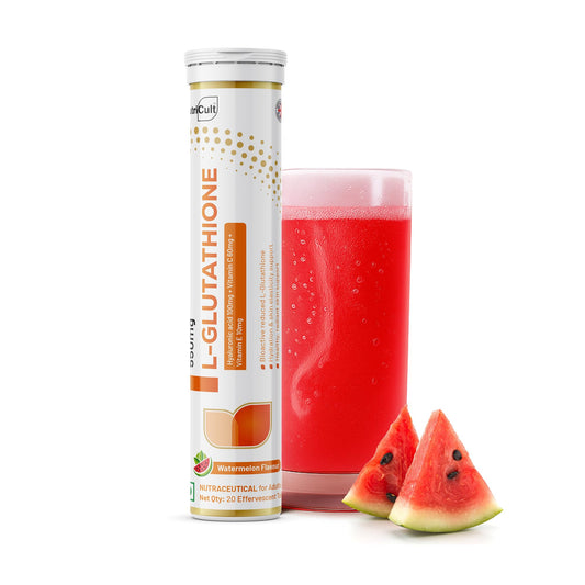 Nutricult L-Glutathione 550mg - 20 Effervescent Tablets Glutathione Effervescent Tablets for Glowing Skin with Hyaluronic Acid Vitamin C & Vitamin E | Skin Glow Supplement For Clear Skin | Watermelon