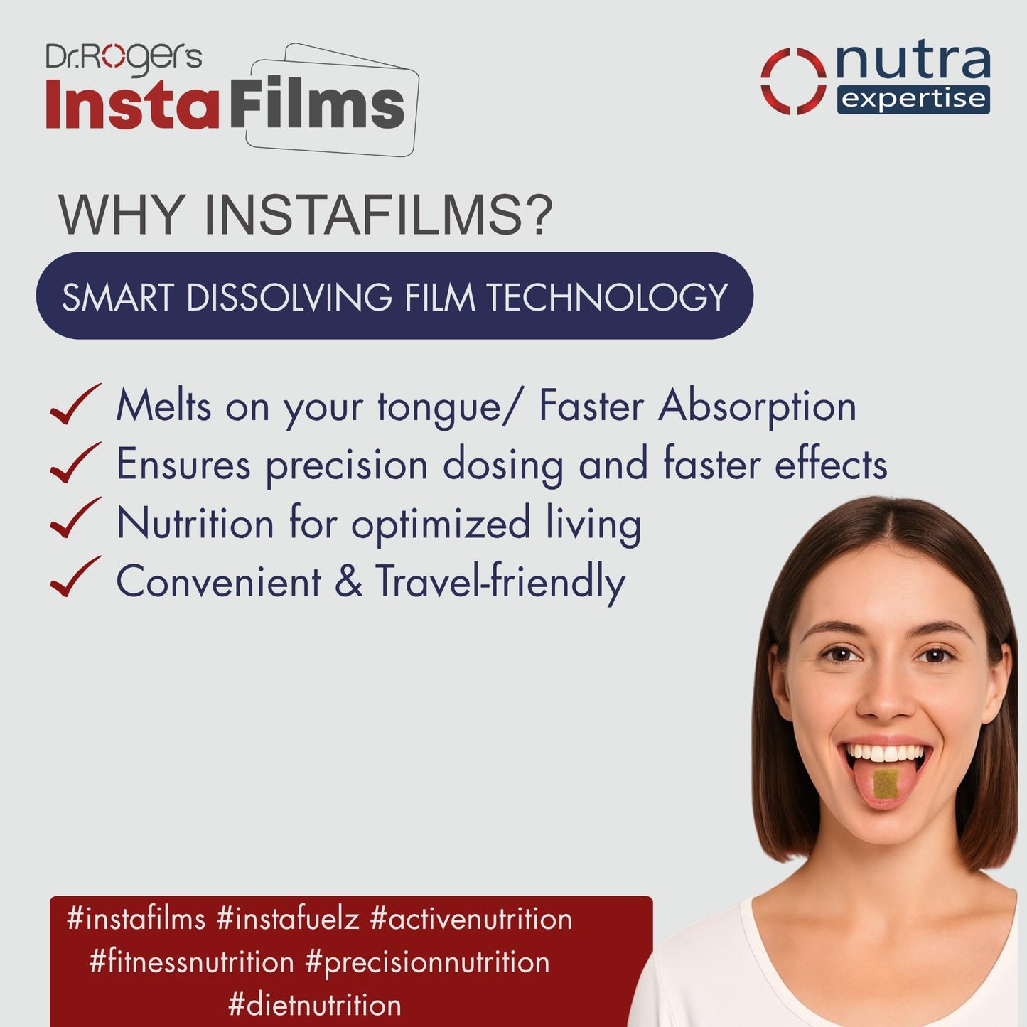 Nutra Expertise Hair Care Insta Films with Vitashine, Biotin & Folic Acid for Healthy, Thick & Shiny Hair, 15 Oral Films in Zipper Pouch