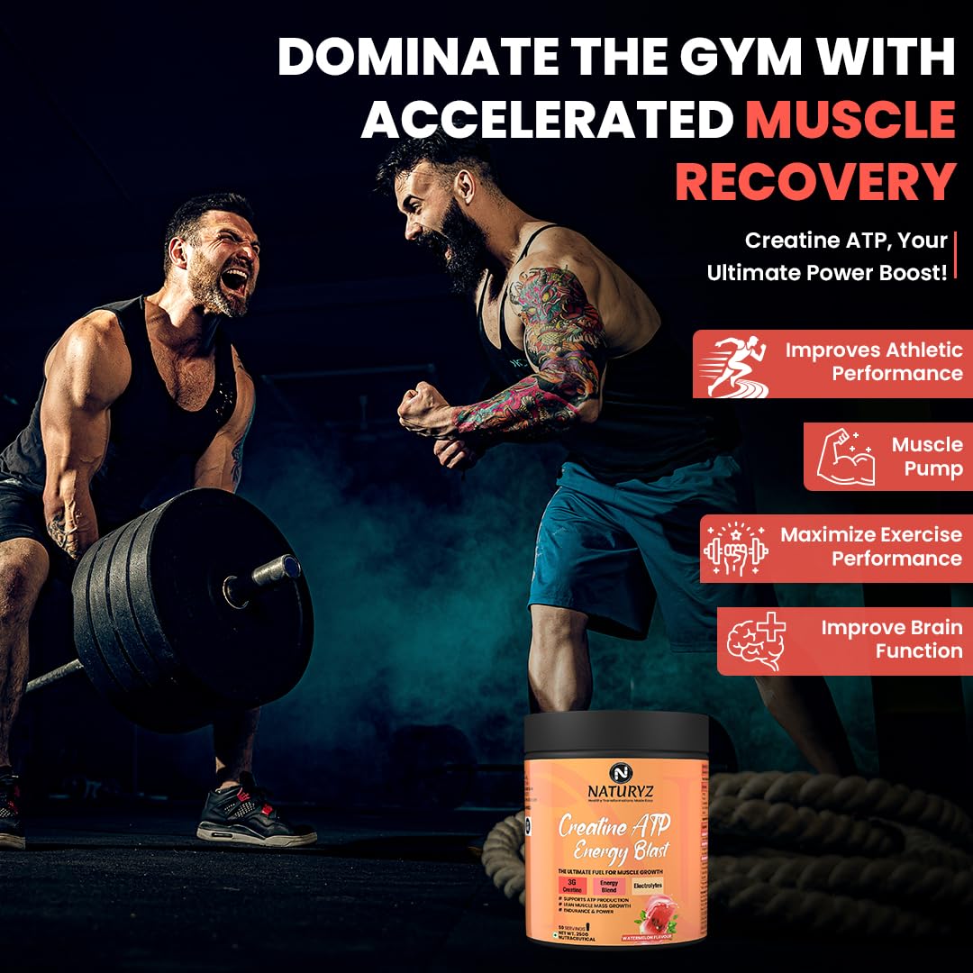 NATURYZ Creatine ATP Energy Blast 3G Creatine | Pre Workout ATP Energy Drink | Electrolytes | Supports Lean Muscle Mass & Volume, Endurance & Power for Intense Workout - 250g(Watermelon)