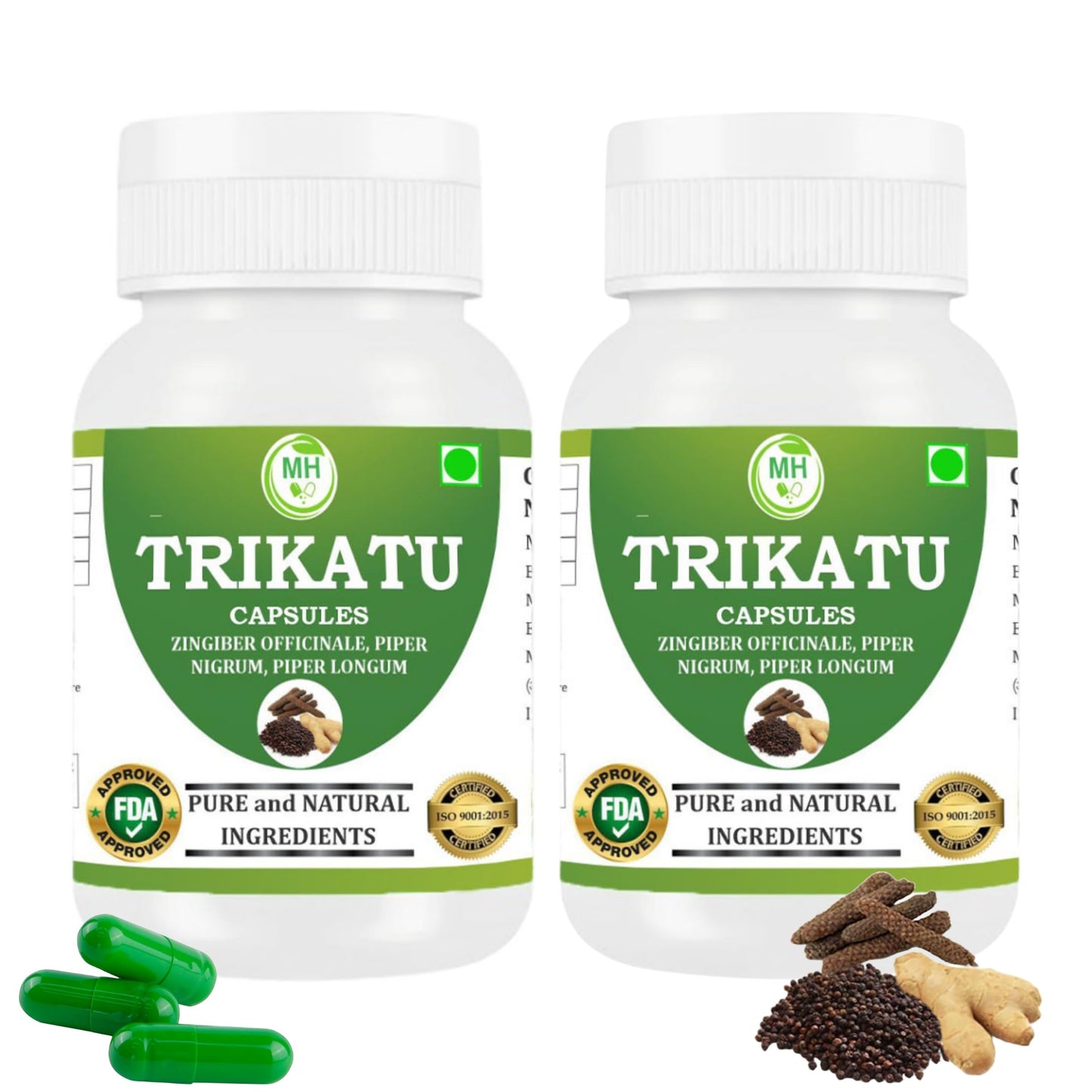 Morsan Healthcare TRIKATU Capsules – 60 Veg Capsules | Blend of Black Pepper, Long Pepper & Dry Ginger | Natural Ayurvedic Herbal Supplement | Pack of 2