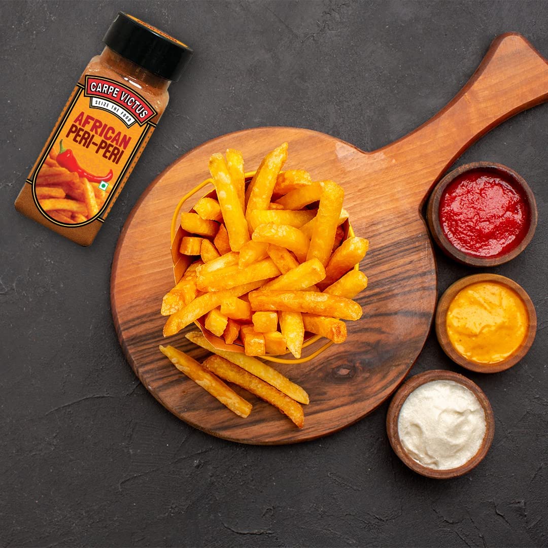 Carpe Victus No Onion No Garlic Jain Peri Peri Masala Powder, Instant Spice Mix for French Fries, Pizza, Pasta, Popcorn, Chips, Authentic African Piri Piri Seasoning or Fine Taste & Quality, 100gms