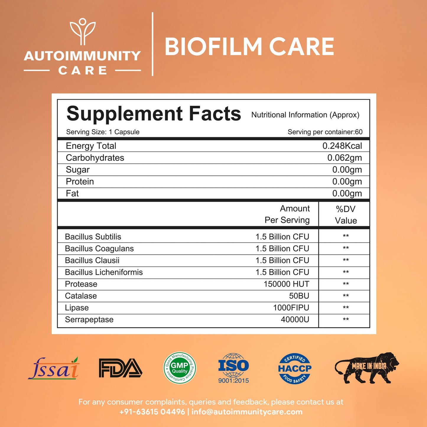 Autoimmunity Care Biofilm Care | Probiotics Supplement with Digestive Enzyme | Advanced Biofilm Defense for Gut Health, Digestion & Microbiome Support | Anti-Inflammatory Gut Cleanse for Men & Women | 60 Caps & Doses