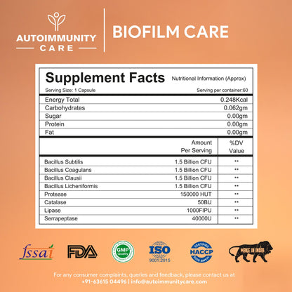 Autoimmunity Care Biofilm Care | Probiotics Supplement with Digestive Enzyme | Advanced Biofilm Defense for Gut Health, Digestion & Microbiome Support | Anti-Inflammatory Gut Cleanse for Men & Women | 60 Caps & Doses