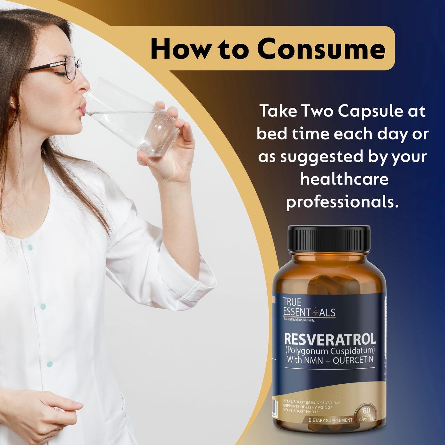 True Essentials Trans Resveratrol 99.9% Pure 500mg Supplement Slow down Aging | Anti-Inflammatory | Improves Metabolism and Heart health (60 Veg Capsules)