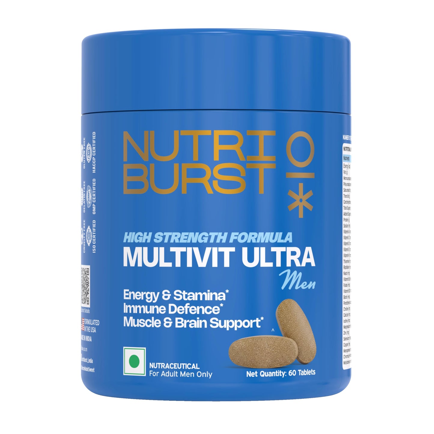Multivit Ultra Tablets for Men | High Strength US Formula | Immunity, Muscle & Brain Support | 60+ Premium Nutrients | Veg Supplement | 60 Tablets