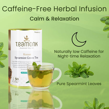 Teamonk Kozan High Mountain Spearmint Green Tea (50 Biodegradable Pyramid Bags) | Premium PCOS Tea For Women | Rectifies Hormonal Balance, Acne & Facial Hair | Helps Stress Relief & Memory