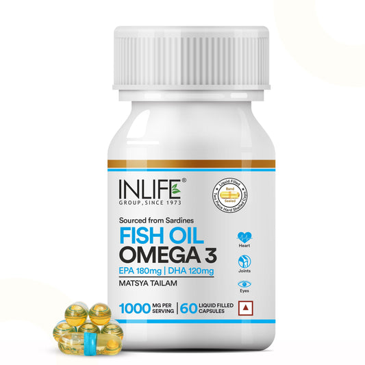 INLIFE Fish Oil Omega 3 EPA 180mg DHA 120mg for Men Women 500mg - 60 Liquid Fill