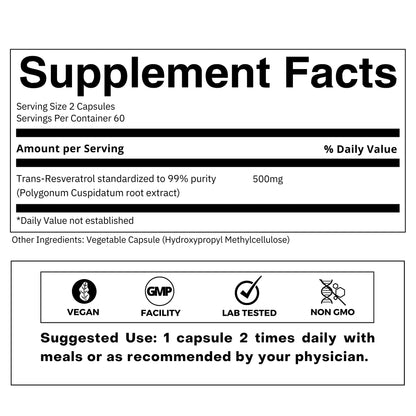 FOLIUS LABS Ultra High Purity Resveratrol Capsules 250mg - 99% Trans-Re- image 9