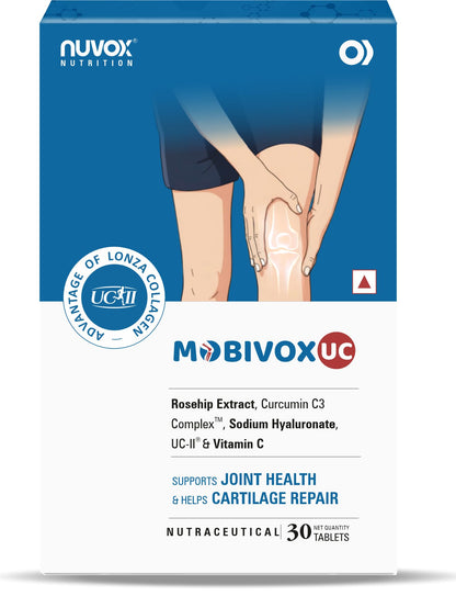 NUVOX Mobivox UC Joint Support Tablets | UC-II® Undenatured Collagen, Curcumin C3 Complex & Hyaluronic Acid | Supports Joint Mobility, Cartilage & Flexibility | 30 Tablets