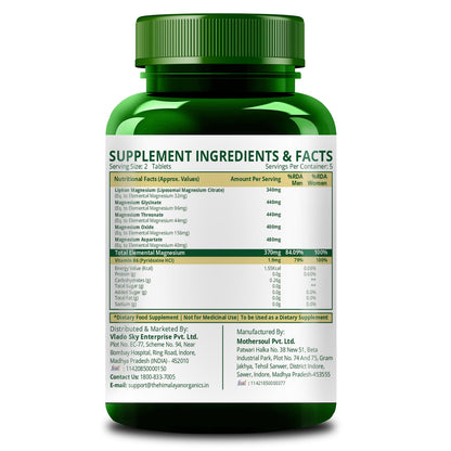Vlado's Himalayan Organics 5X Strength Liposomal Magnesium Supplement - 2100mg+ with Chelated Magnesium Glycinate, Citrate, Oxide | For Sleep, Cramps, Recovery, Nerve & Muscle Function - 10 Tablets