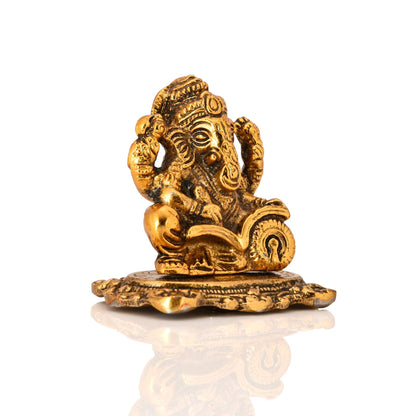 Collectible India Aluminium Ganpati Sitting Idol, 3'' x 2.5'' x 2'', Go- image 6