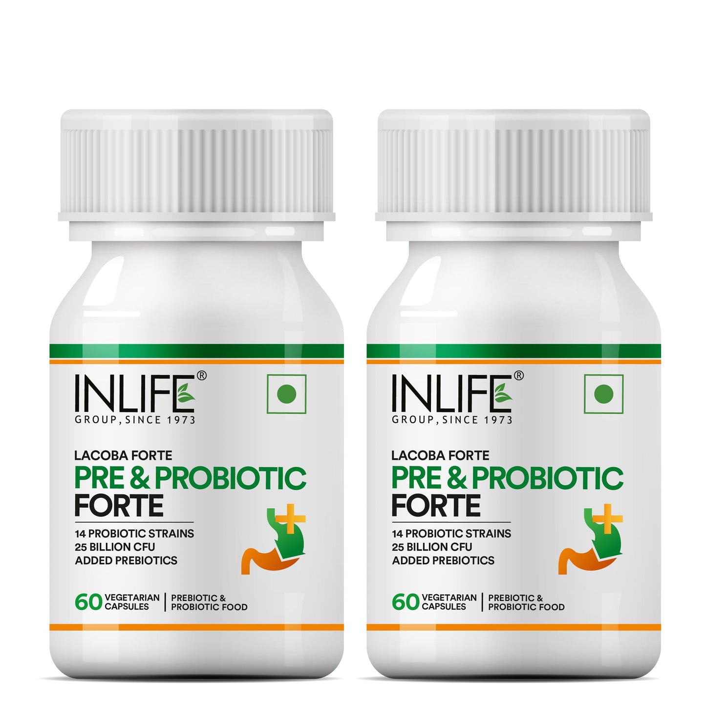 INLIFE Probiotics Forte 25 Billion CFU, 14 Strains with Lactobacillus Reuteri, Gut Digestive & Immune Health, Men Women, 60 Veg Capsules (Pack of 2)