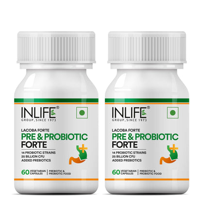 INLIFE Probiotics Forte 25 Billion CFU, 14 Strains with Lactobacillus Reuteri, Gut Digestive & Immune Health, Men Women, 60 Veg Capsules (Pack of 2)