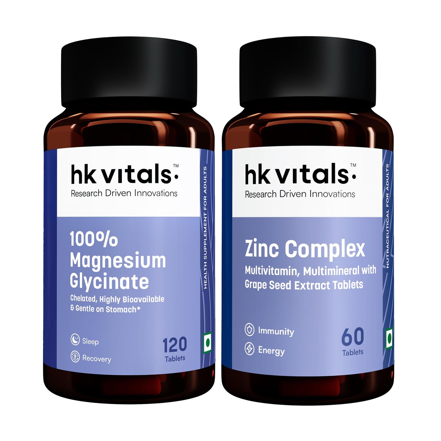 hk vitals 100% Magnesium Glycinate (1880mg) 120 Tablets | For Better Sleep Quality & Muscle Recovery with Zinc Complex (60 Tablets)