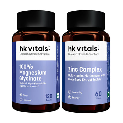 hk vitals 100% Magnesium Glycinate (1880mg) 120 Tablets | For Better Sleep Quality & Muscle Recovery with Zinc Complex (60 Tablets)