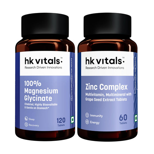 hk vitals 100% Magnesium Glycinate (1880mg) 120 Tablets | For Better Sleep Quality & Muscle Recovery with Zinc Complex (60 Tablets)