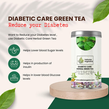 Natures Organica Diabetic Care Green Tea 100g | Herbal Anti-Diabetic Wellness with Gymnema Sylvestre, Jamun Seeds, Paneer Dodi, Giloy & Cinnamon | Supports Healthy Sugar Levels | Premium Darjeeling Green Tea Leaves