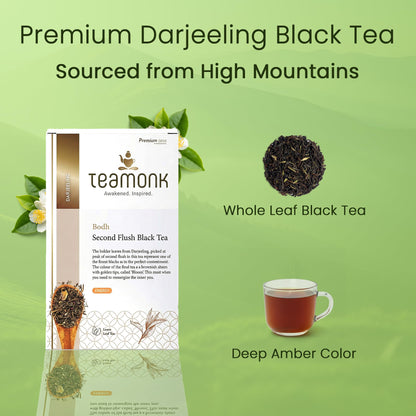 Teamonk Bodh USDA Certified Organic Darjeeling Second Flush Black Tea Leaves (No powder, 50 Cups) - 100 g. Boosts Energy. Antioxidant Properties. Boosts Heart Health and Helps reduce Blood pressure