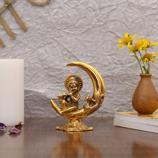 Collectible India Baby Krishna Idol Murti Statue for Home Puja Decor - Gold Plat