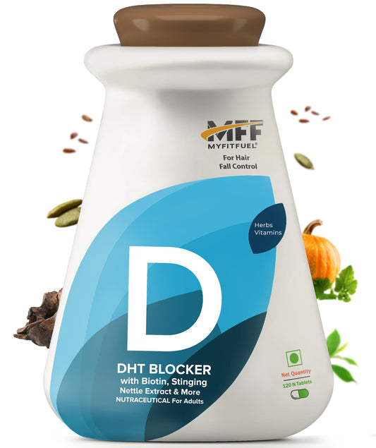 MyFitFuel DHT Blocker with Biotin (For 4 Months), Singing Nette, Vitamin E, Zinc, | For Hair Fall Control, (120 tablets)