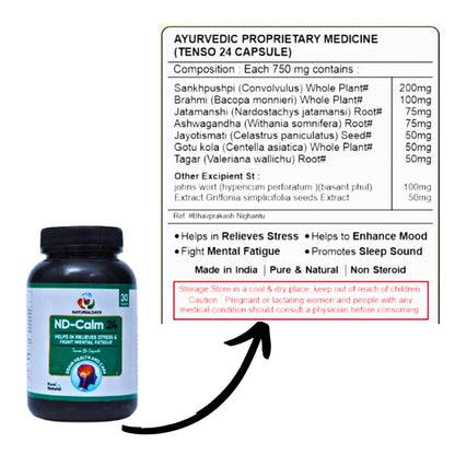 Naturaldays ND-Calm 24 – Natural Stress Relief & Mental Fatigue Support – Brain Health & Care – 30 Capsules
