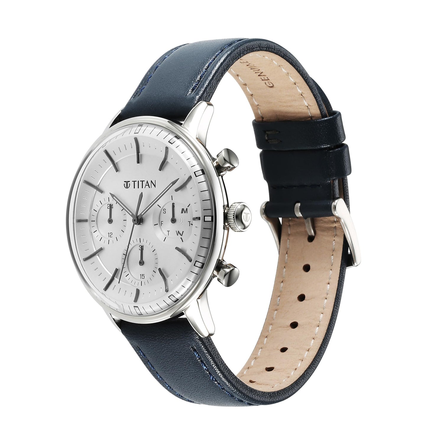 Titan Light Leathers Quartz Multifunction Black Dial Stainless Steel St- image 6