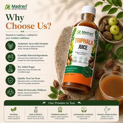 Madren Healthcare Ayurvedic Triphala Juice 750ml | Amla, Baheda & Haritaki Blend | Supports Digestion, Gut Health, Detox & Immunity | Zero Added Sugar | Natural Ayurvedic Herbal Juice | Vegetarian | For Men & Women