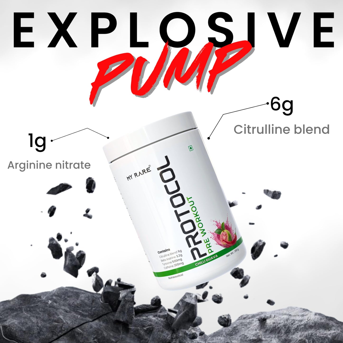 My Rare Protocol Pre-workout [25 Servings, Chilli Guava Flavour] | Boost Energy, Sharp Focus, Peak Pump | Pre-workout Supplement for Athelete's - 350g