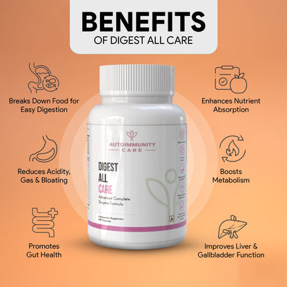 Autoimmunity Care Digest All Care – Complete Digestive Enzymes Supplement for Digestion | All-in-1 Enzymes for Digestion to Reduce Acidity, Bloating, Gas & gut Discomfort | Digestive Enzyme Tablets | 30 Caps (30 dose)