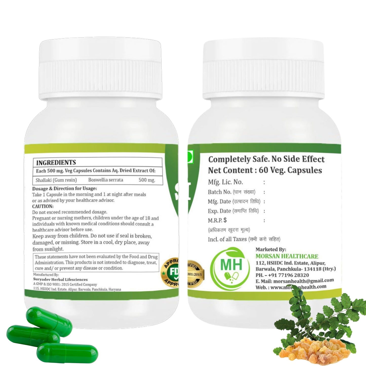 Morsan Healthcare SHALLAKI Capsules – 60 Veg Capsules | Pure Boswellia Serrata Extract | Natural Ayurvedic Supplement for Joint & Mobility Wellness | Pack of 2