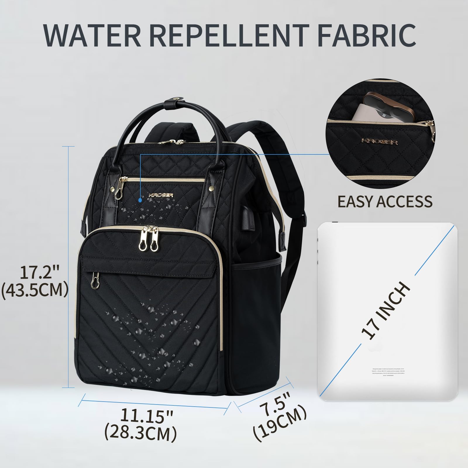 KROSER Laptop Backpack 17" Stylish Backpack Water Repellent College Ca- image 12