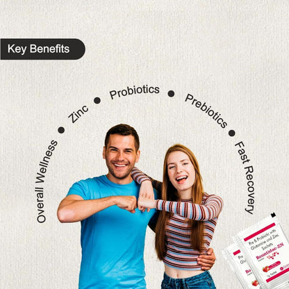 Bountidac-ZN Pre & Probiotic Sachets with L-Glutamine and Zinc Sulphate | Strawberry Flavour | 1g | 50 Sachets | Gelmek