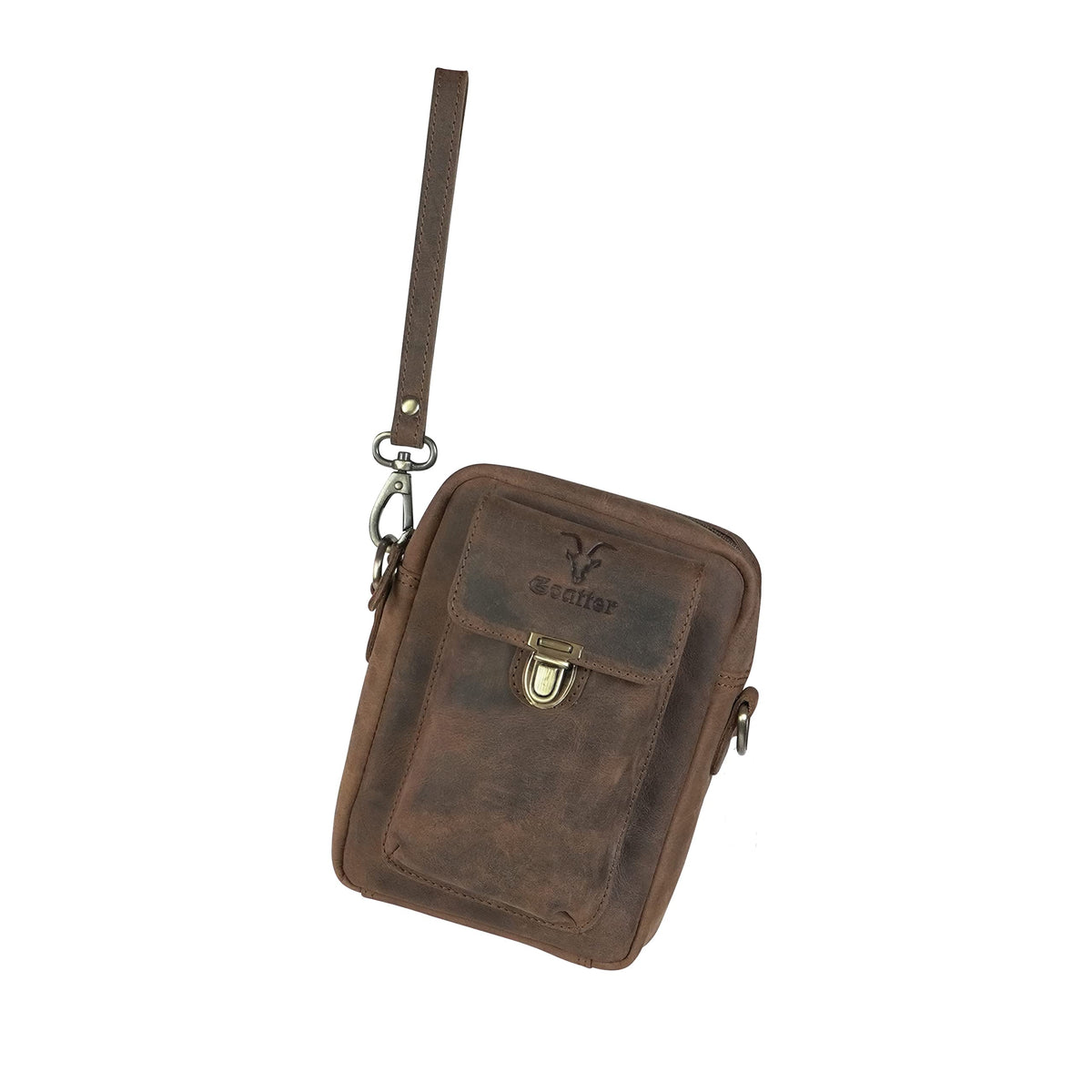 Goatter Hunter Leather Unisex Sling Cross-Body Bag, Compact Organizer, Dual Adjustable Straps, Zipper Closure,