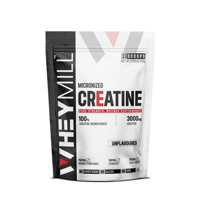 WHEYMILL Micronised Creatine Monohydrate | Lab Tested | Rapid Absorption | Fast Recovery | 100Gm, 33 Servings | Unflavoured