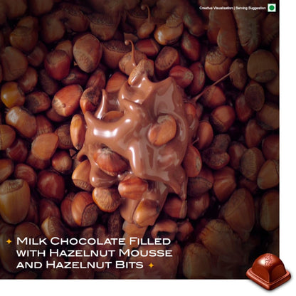 Fabelle Hazelnut Mousse, Centre-filled Luxury Chocolate Bar with Cocoa Mousse and Roasted Turkish Hazelnut Bits, 128g