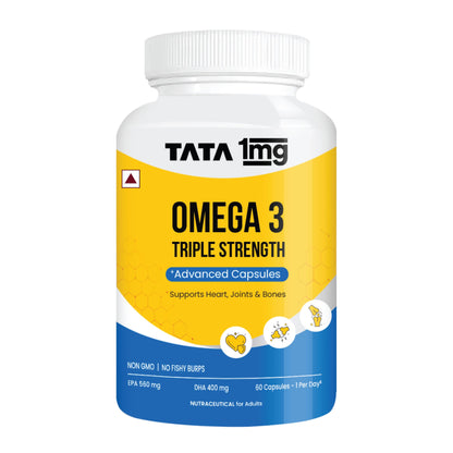 Tata 1mg Triple Strength Omega 3 Fish Oil Supplement - 1250mg (60 Capsules) | 56