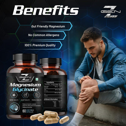 GenZ grow Magnesium Glycinate Double Strength Bisglycinate with Oxide High Absorption Formula Supports Muscle & Nerve Health 60 Veg Capsules (Pack 2)