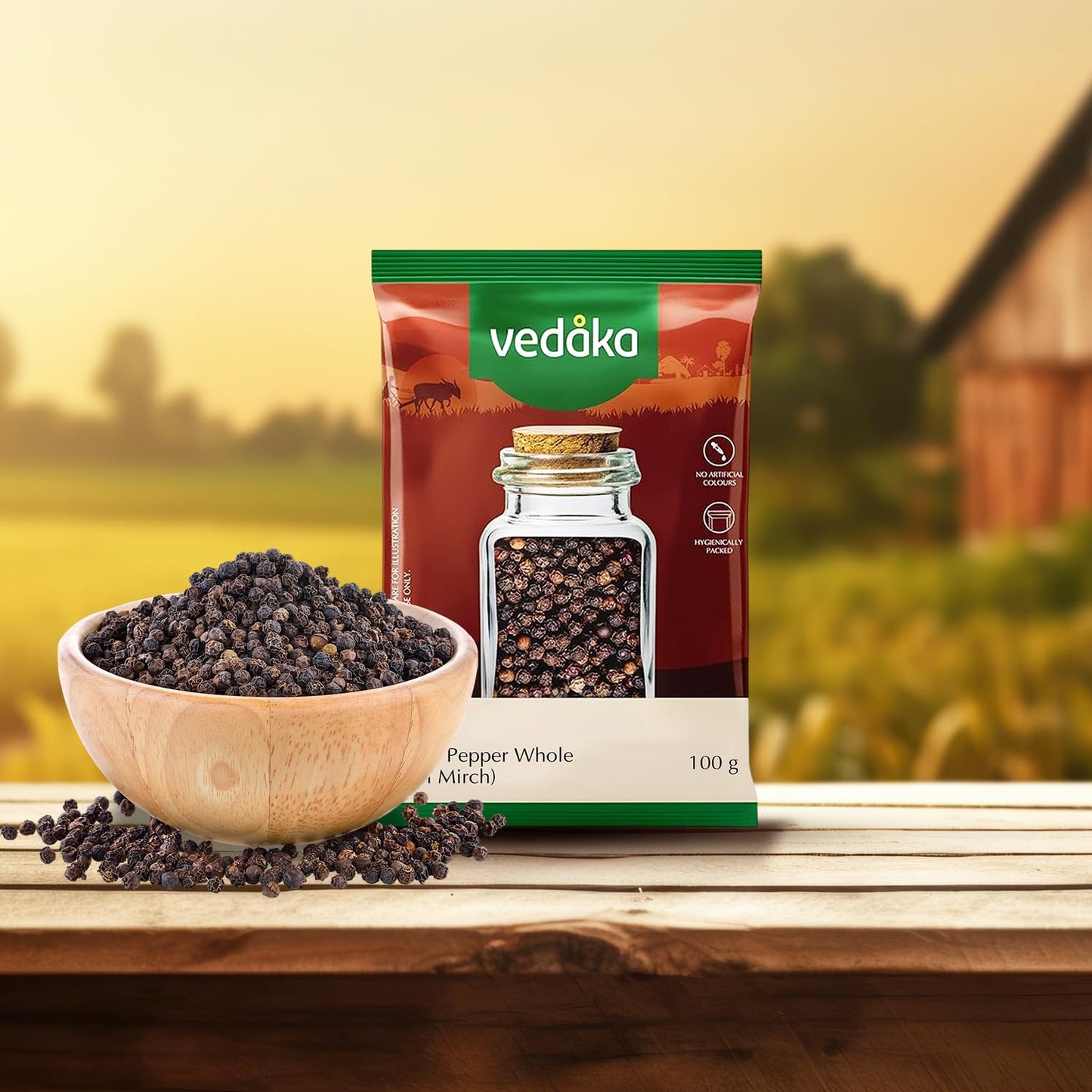 Amazon Brand - Vedaka Black Peppercorn (Kali Mirch), 100g