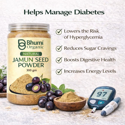 Bhumi Organic Ayurveda Jamun Seed Powder for Diabetes - 500 Grams - Herbal Supplement - Pure Jamun Seeds