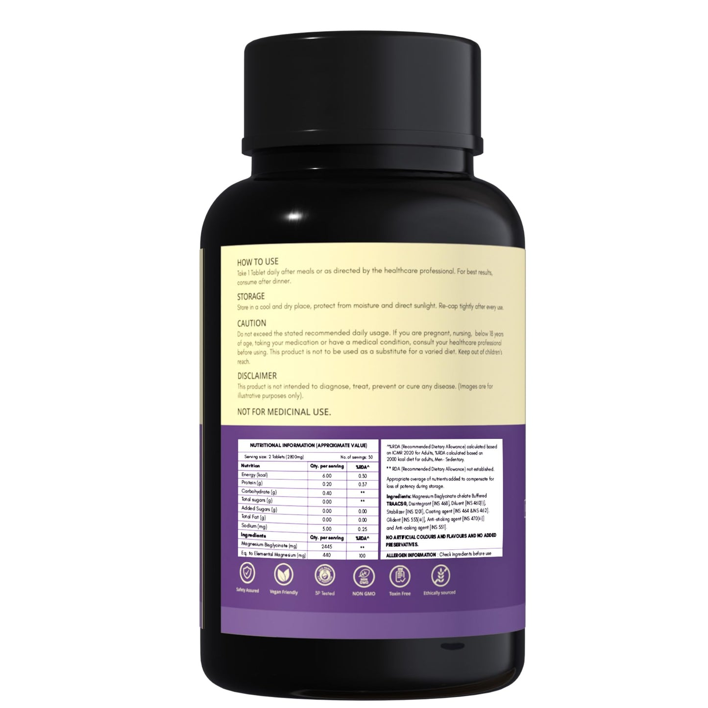 Rasayanam Magnesium Glycinate Supplement 2445 mg - Pack of 2 (60 Tablets each) | Helps Improve Muscle Recovery & Sleep Quality