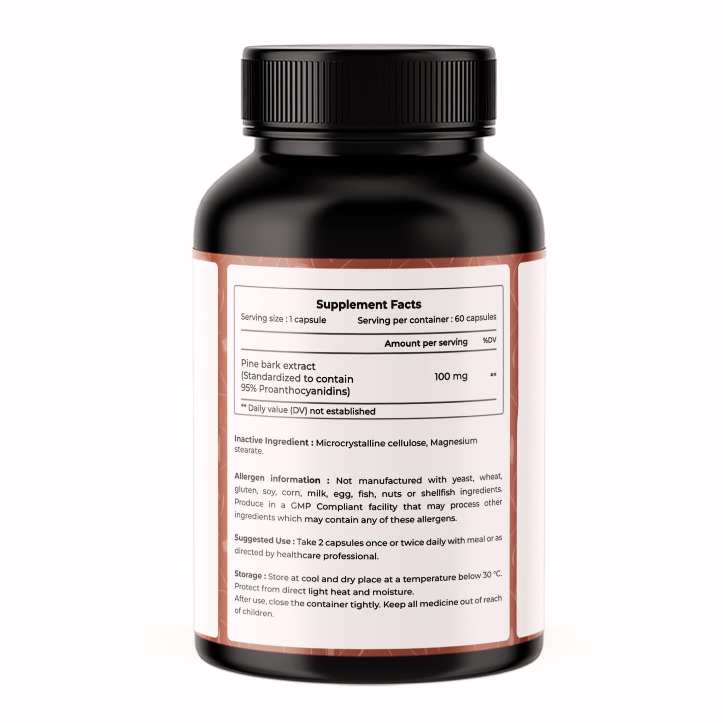 VREEX Pine Bark Extract 100mg Capsules | Natural Antioxidant Support | Helps Maintain Circulation, Skin & General Wellness | Herbal Supplement- 60 Veg Capsules