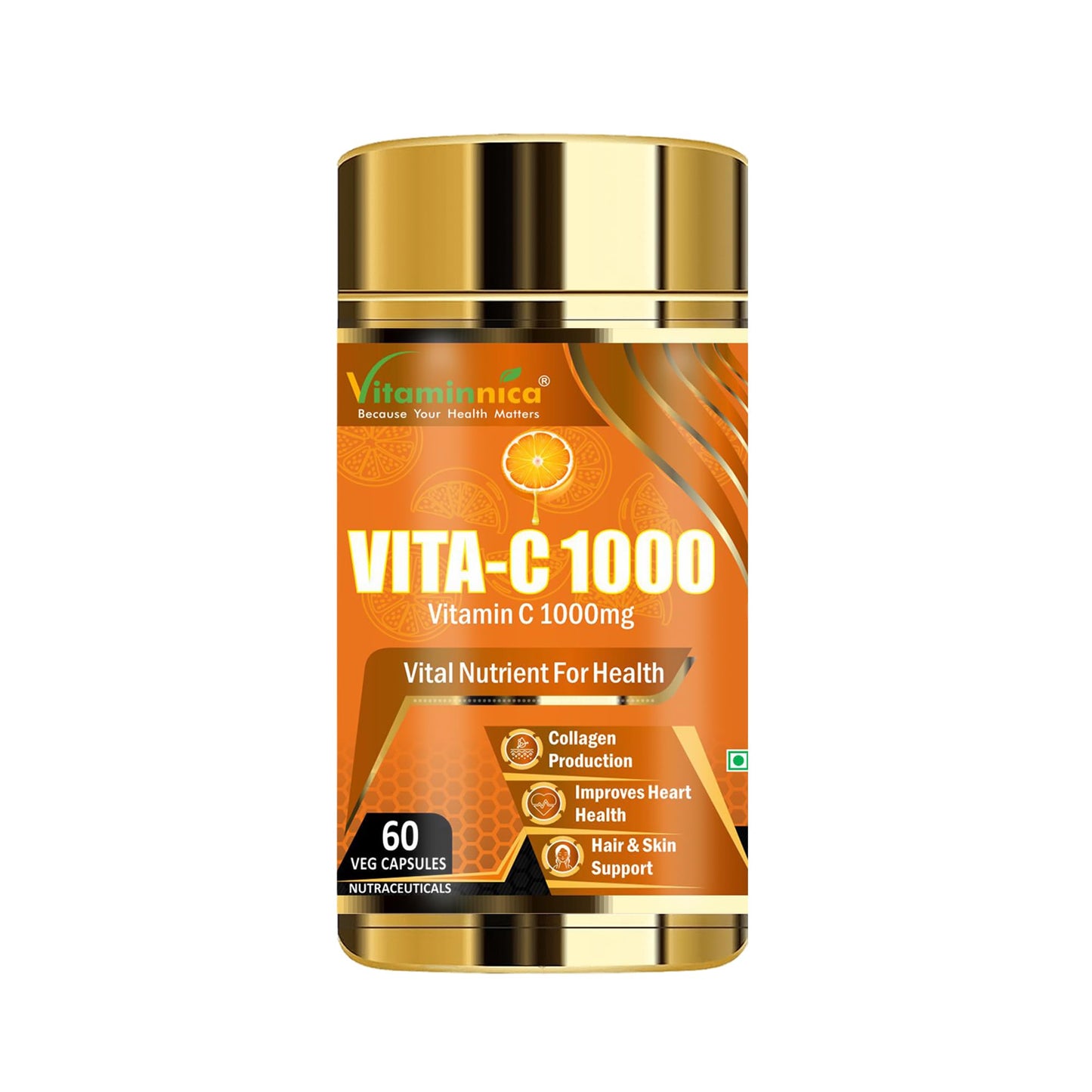 Vitaminnica Vitamin C 1000mg Capsules – Immune Support Supplement, Antioxidant Protection, Supports Skin & Overall Wellness, Vegetarian, Non-GMO, 60 Capsules
