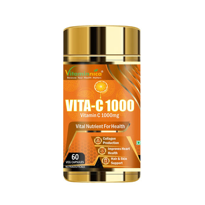 Vitaminnica Vitamin C 1000mg Capsules – Immune Support Supplement, Antioxidant Protection, Supports Skin & Overall Wellness, Vegetarian, Non-GMO, 60 Capsules