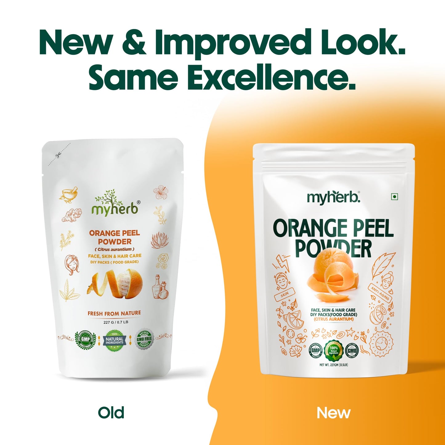 MYHERB 100% Pure Natural Organic Orange Peel Powder (Citrus Aurantium) || 227 Gm/0.5 Lbs || Ayurvedic Formula || Vitamic C || For Face, Skin Whitening & Hair Care || (Santra Chilka Powder)