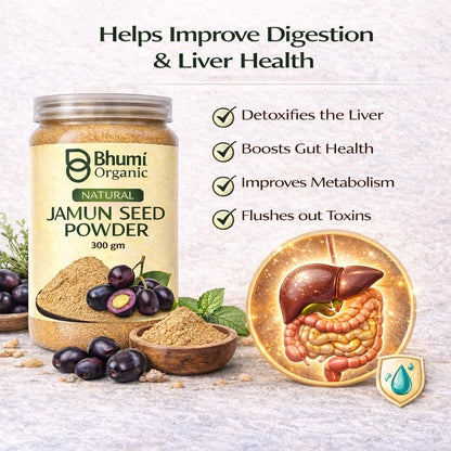 Bhumi Organic Ayurveda Jamun Seed Powder for Diabetes - 500 Grams - Herbal Supplement - Pure Jamun Seeds