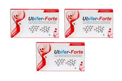 Ubifer Forte | Ferrous Bisgycinate(Chelated Iron Form), Zinc, Vit B6, Copper, Folic Acid, Vit B12 & Co Enzyme-Q10 | 30 Capsules | Minerals | Vitamins | Antioxidant Supplement for Women