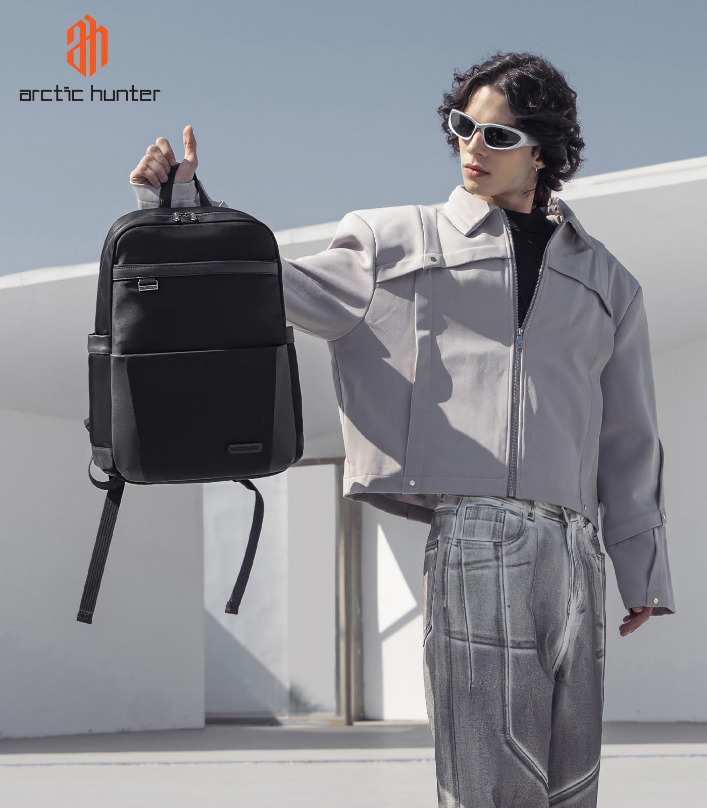 Arctic Hunter Slim Laptop Backpack for Men Women 16L Nylon Water Repellent Lightweight Multiple Pockets Daily Backpack with Metal Buckle for Daily Office College (Black)