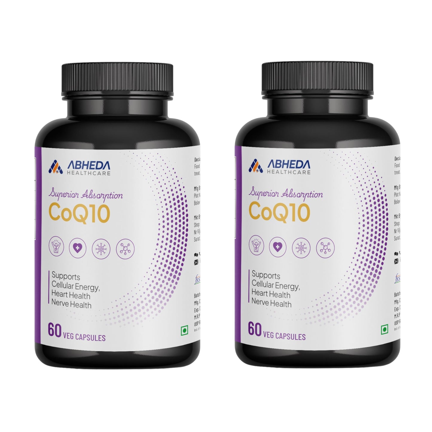 ABHEDA HEALTHCARE Coenzyme Q10 (Ubiquinone) 200mg – 60 Vegetarian Capsules, Pack of 2