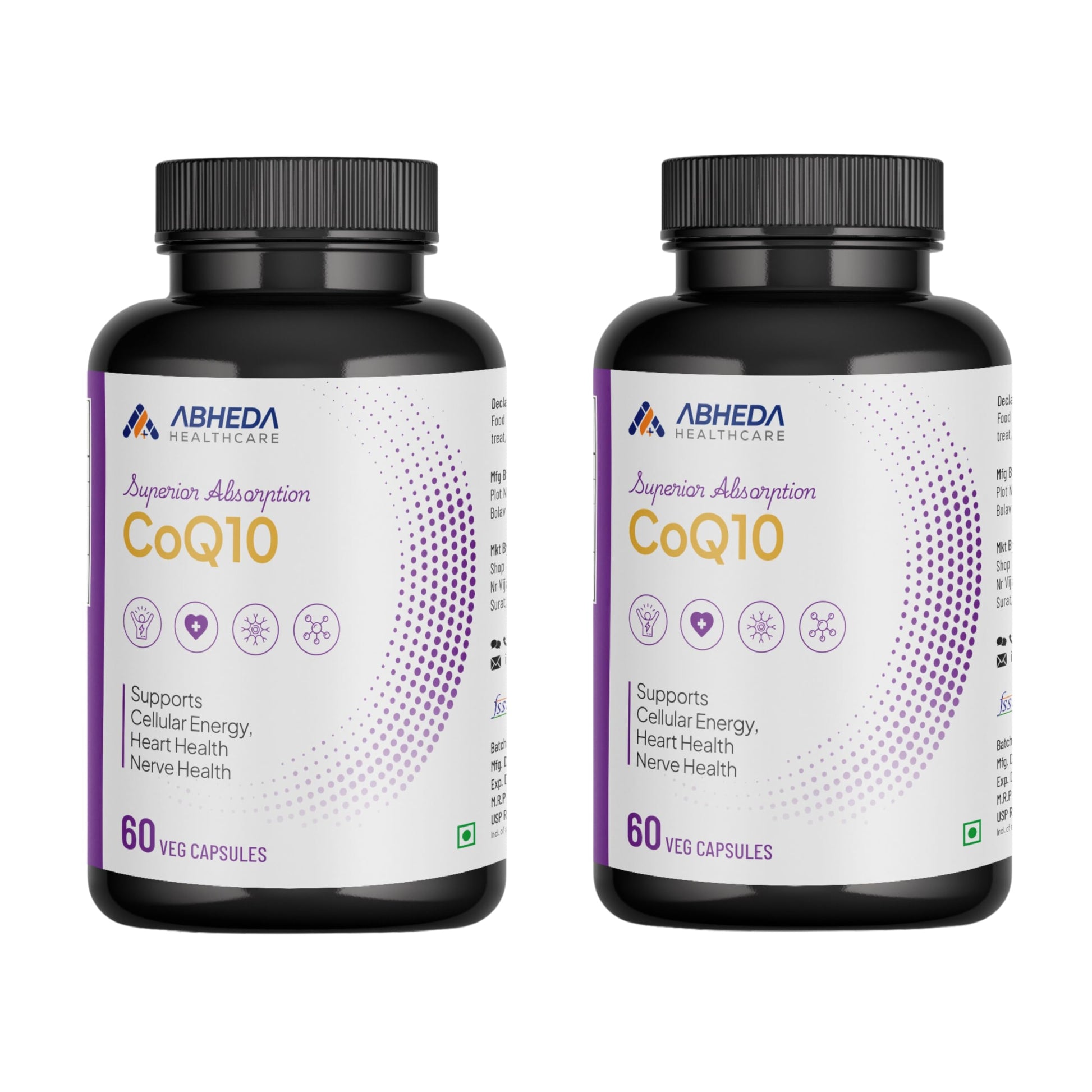 ABHEDA HEALTHCARE Coenzyme Q10 (Ubiquinone) 200mg – 60 Vegetarian Capsules, Pack of 2